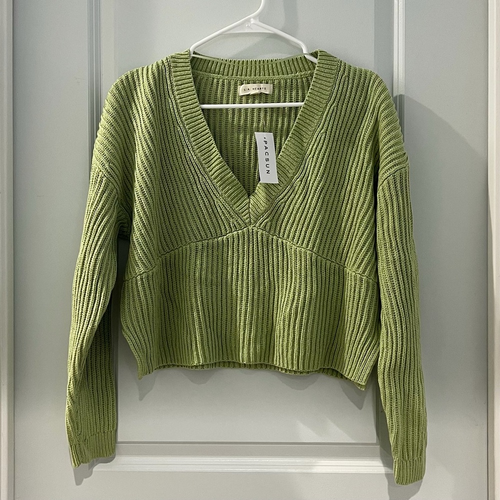 Pacsun LA Hearts Lime Green Cropped V-Neck Sweater